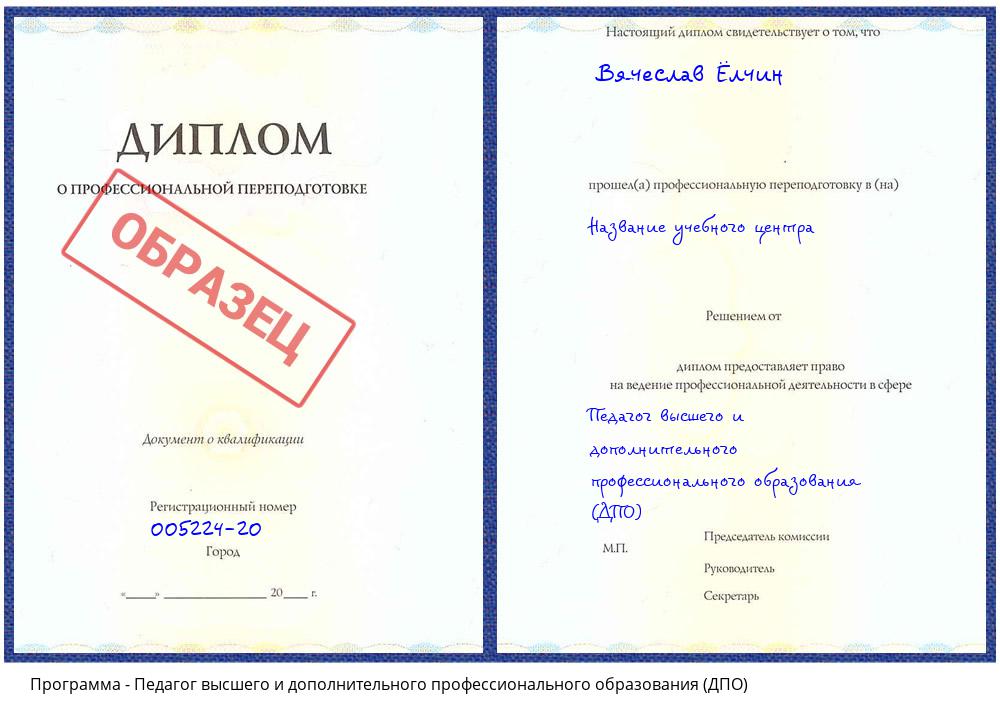 Педагог высшего и дополнительного профессионального образования (ДПО) Сыктывкар
