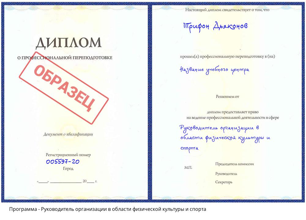 Руководитель организации в области физической культуры и спорта Сыктывкар