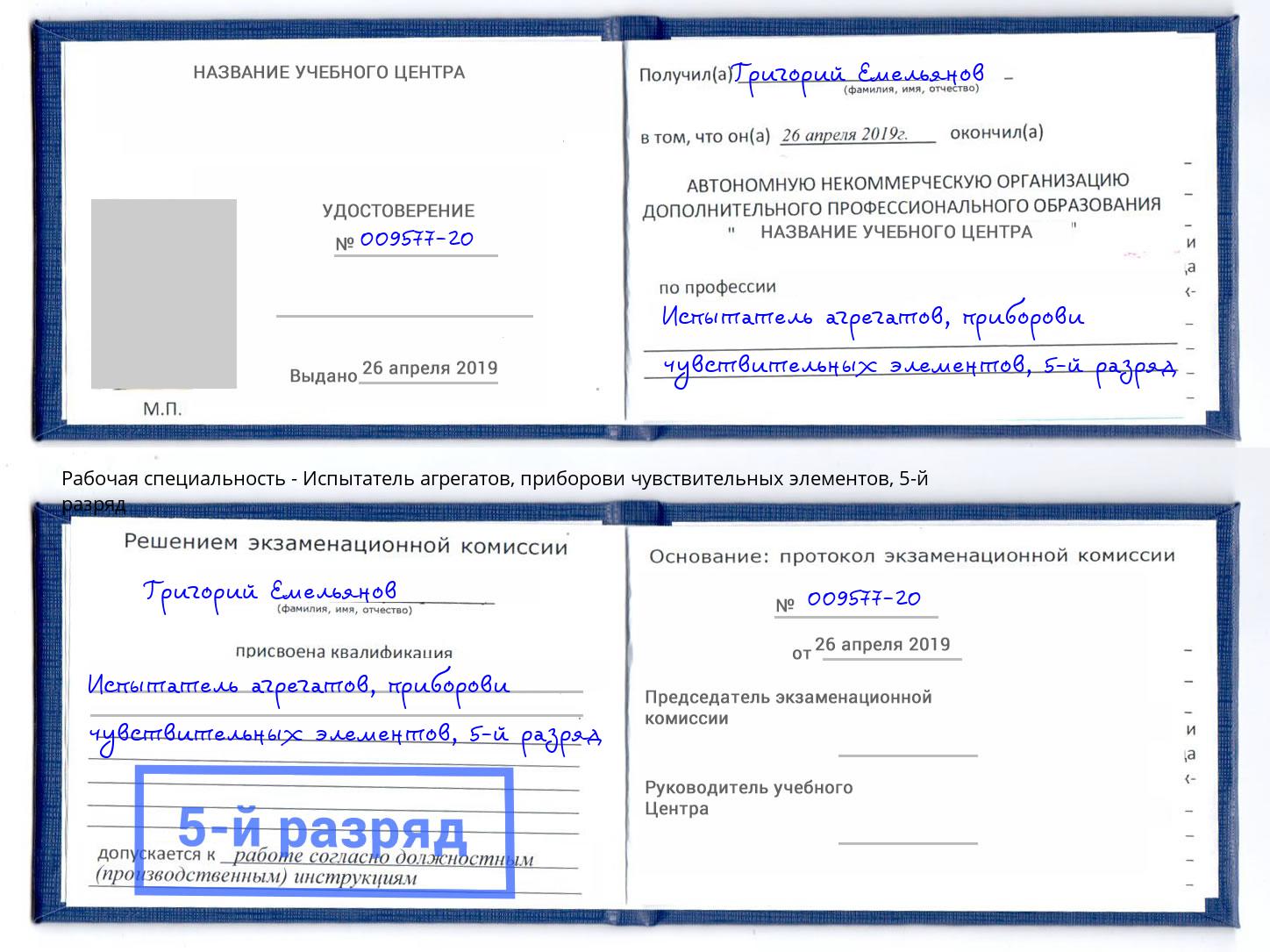 корочка 5-й разряд Испытатель агрегатов, приборови чувствительных элементов Сыктывкар
