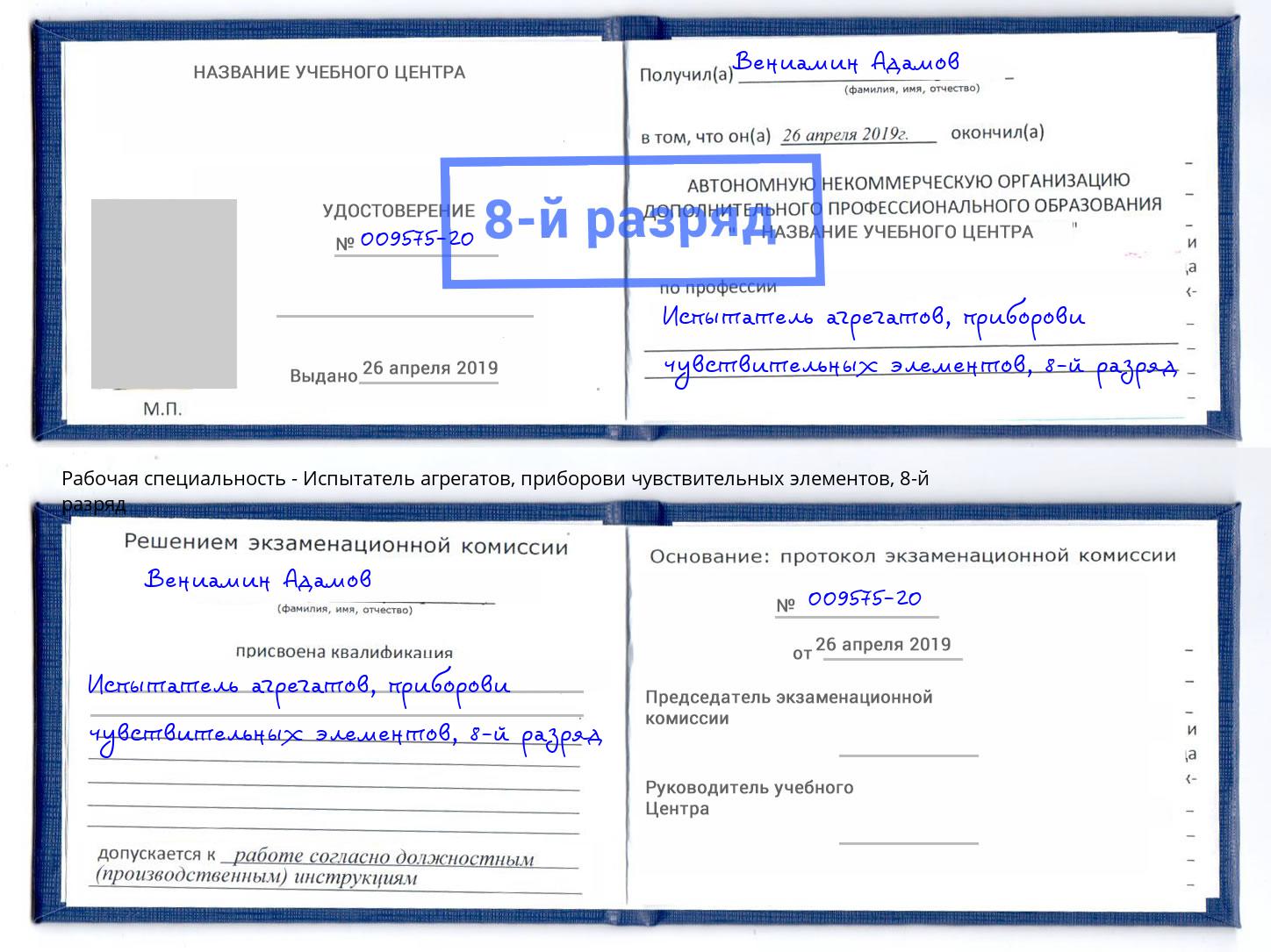 корочка 8-й разряд Испытатель агрегатов, приборови чувствительных элементов Сыктывкар