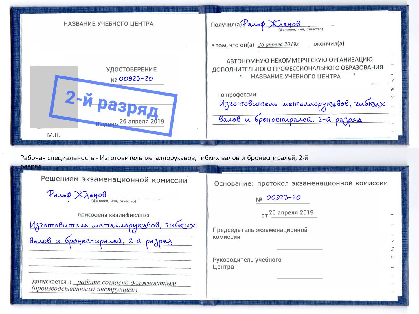 корочка 2-й разряд Изготовитель металлорукавов, гибких валов и бронеспиралей Сыктывкар